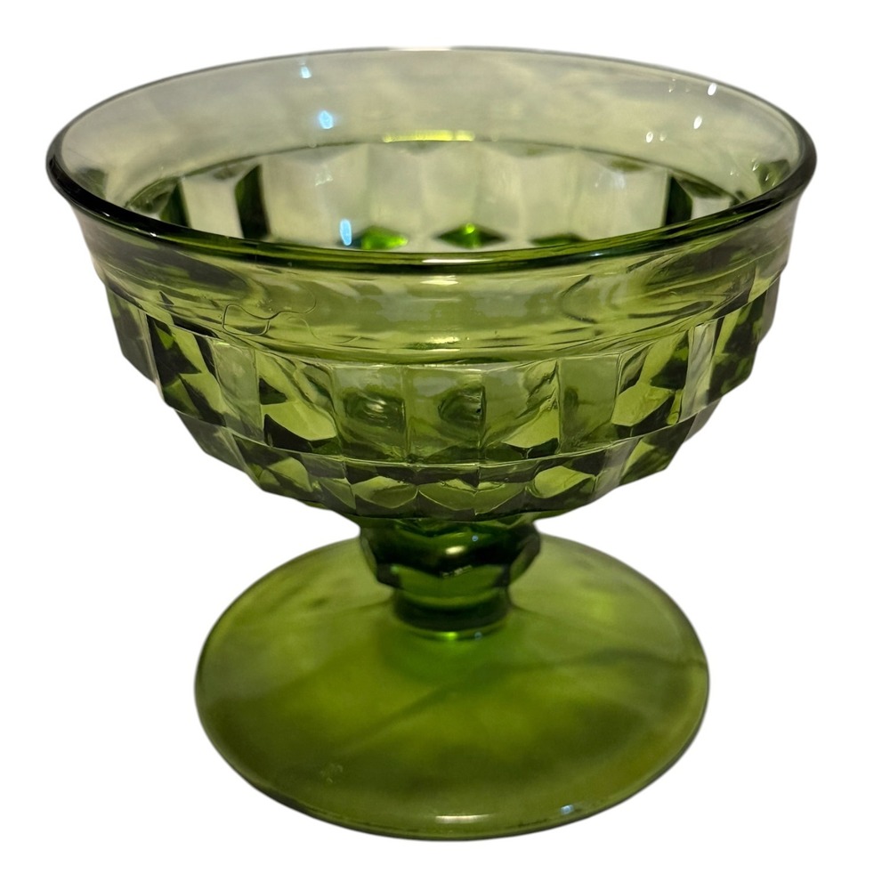 Vintage Indiana Glass Whitehall Avocado Green Sherbet Cups Set of 2 MCM Retro - Picture 7 of 16